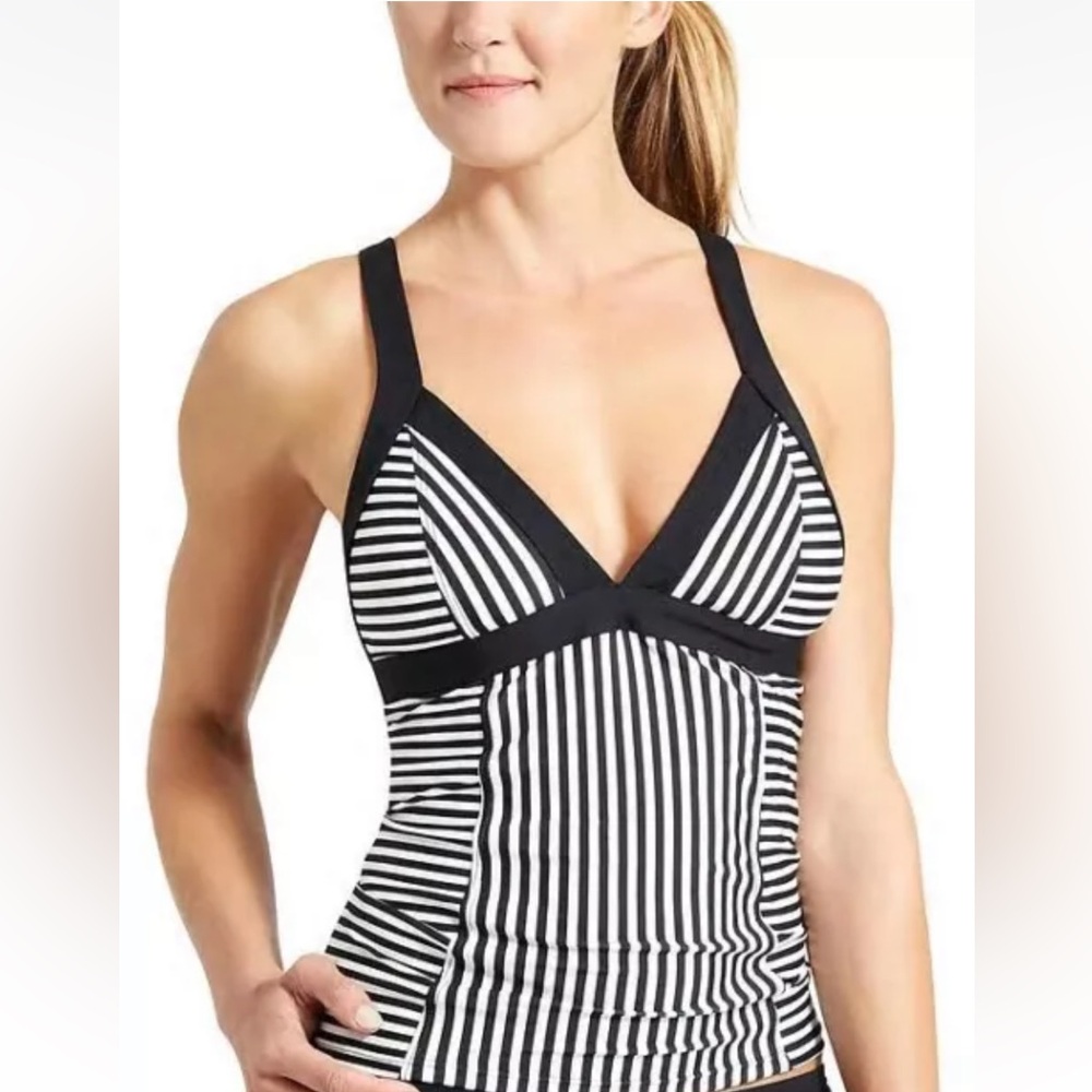 Athleta Montauk Stripe Tankini SZ S Black